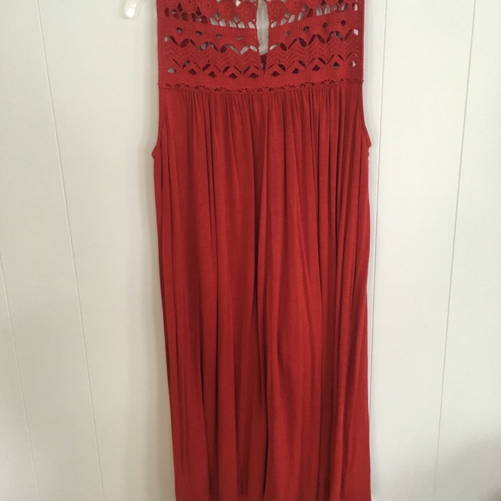 Red dress with crochet neck